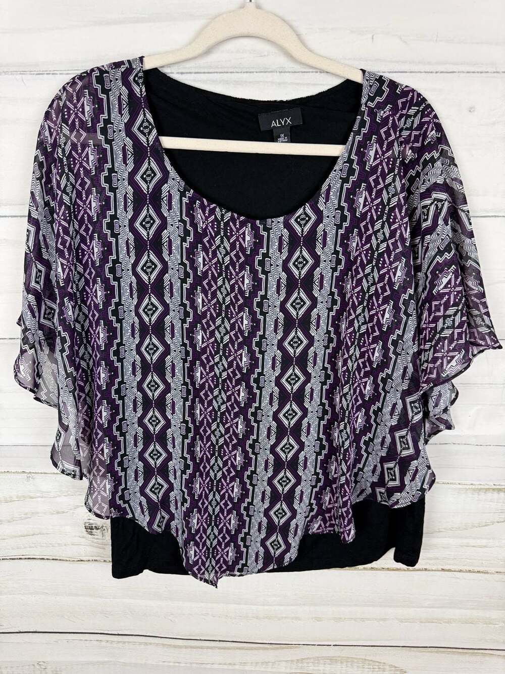 ALYX Women's Plus Size 1X Purple Geometric Print Layered Poncho Tank Top